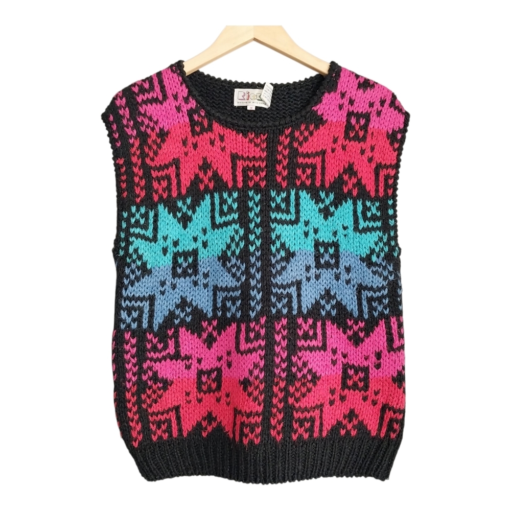 Vtg Ricki Size Medium 90s Retro Geometric Indie Sleeveless Knit Sweater Vest